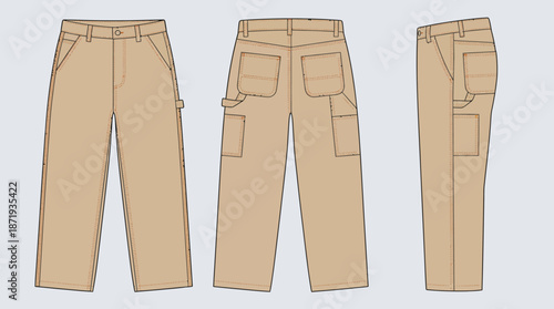 Detailed Technical Sketch of Oversized Cargo Pants in 4K Resolution