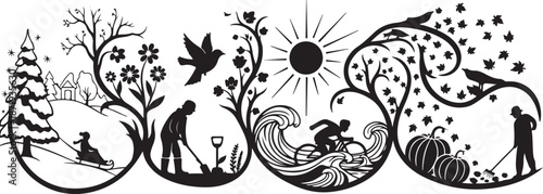Seasonal Life Cycle Nature Silhouette Vector Illustration