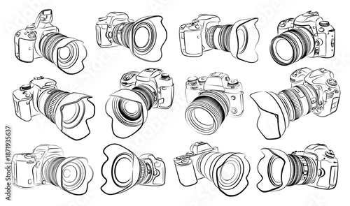 Set Sketches of SLR cameras.
