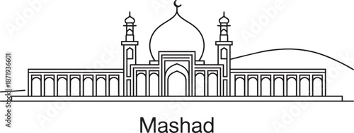 Mashhad iran vector line skyline travel illustration mashhad city iran flat landscape
