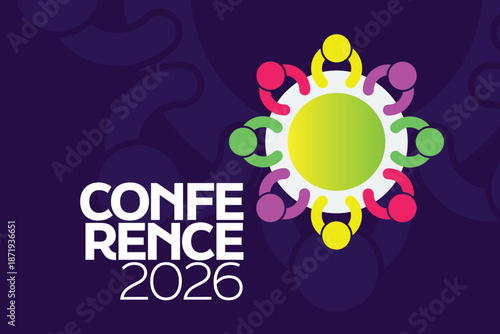 Professional Seminar & Conference 2026 Branding Featuring Diverse Group Collaboration and Unity. Global Summit Logo