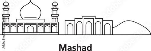 Mashhad iran vector line skyline travel illustration mashhad city iran flat landscape