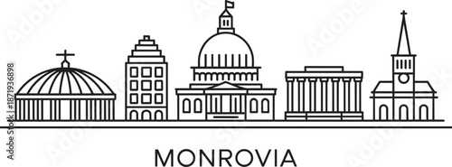 Monrovia city skyline line art sketch vector modern architectural travel design