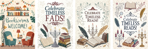 Classic book fair poster designs timeless fads and elegant styles for literary events