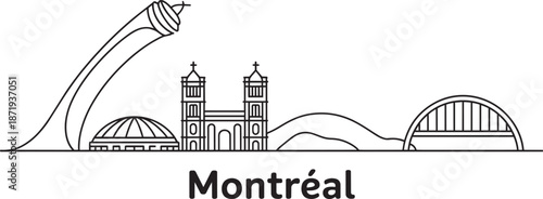 Montreal city skyline line drawing vector sketch of major attractions tourism