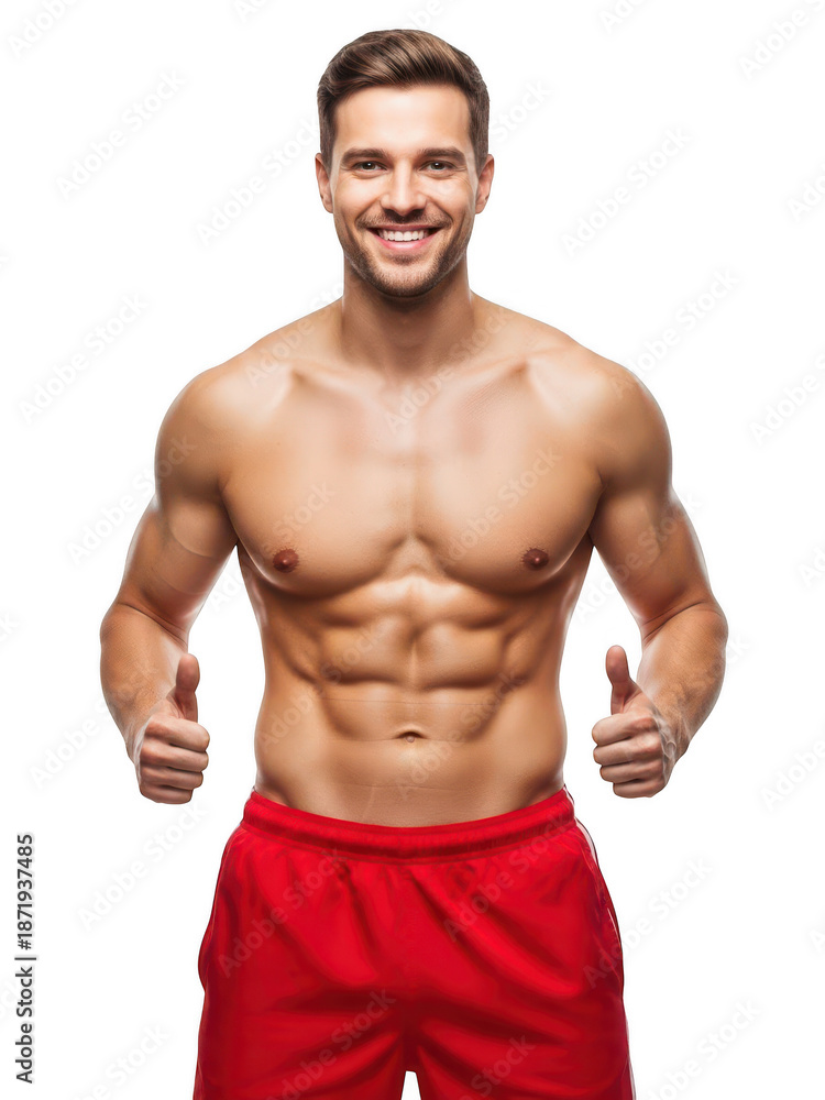 Fototapeta premium Fit man giving thumbs up isolated on transparent background isolated on transparent background
