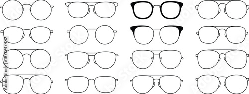 Assortment Of Eyeglasses And Spectacles Line Art On White Background eyewear optical