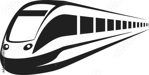 Black silhouette of a modern high speed train on a white background transportation