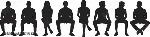 Collection of diverse people in silhouette sitting in various relaxed poses group seated