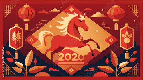Celebrating the year of the horse in 2020 Vector, illustration