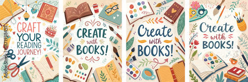 Book fair for creatives poster featuring inspirational quotes and art supplies