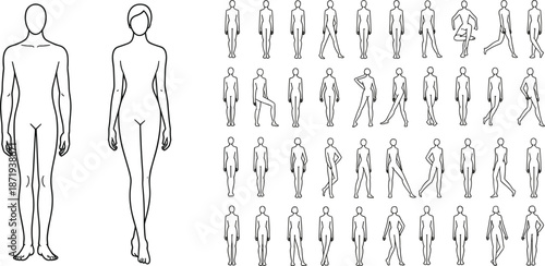 Collection of Male and Female Figure Outline Poses and Silhouettes human