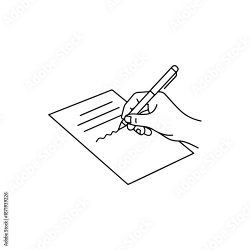 Line art illustration of a hand writing on a document