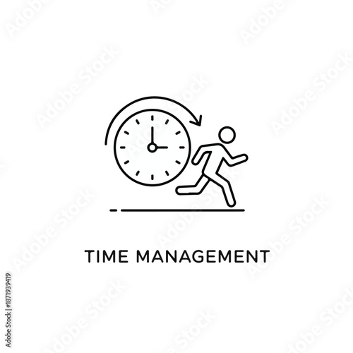 Time management icon showing running person and clock