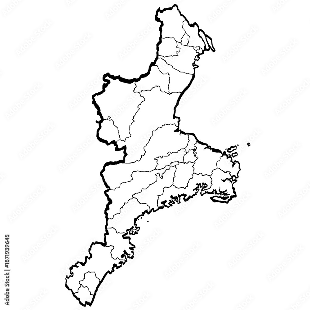 Fototapeta premium 三重県地図 筆タッチ 市町村区分 和風 近畿 / A brushstroke map of Mie prefecture 2 