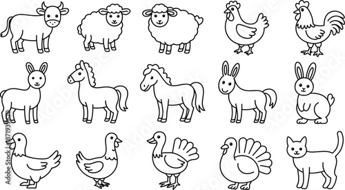 Farm Animal Line Drawing Collection illustration line art