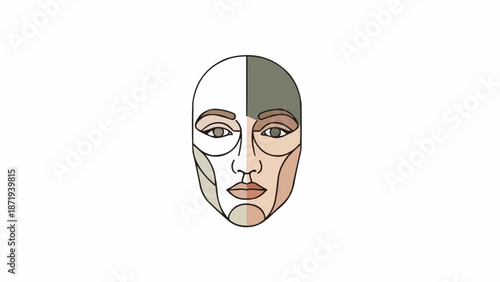 Split face with two expressions.