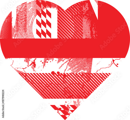 Cyber punk heart shape . Minimal art design . Noise destroyed heart logo . Trendy defect error shapes . Glitched frame .Broken effect . Grunge texture . Distress effect .vector