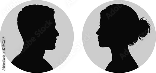 Man and Woman Profile Silhouettes in Circles head