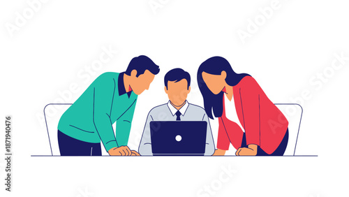 Three Colleagues Collaborating on Laptop Project.