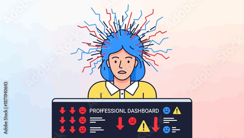 Woman Experiencing Stress at Computer Dashboard.