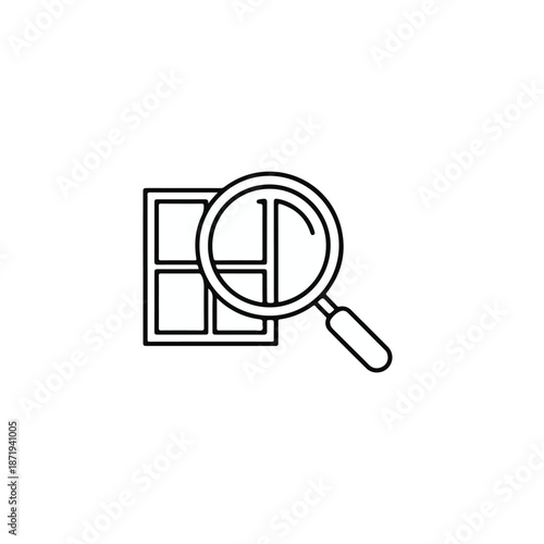 Line art icon of magnifying glass inspecting a window

