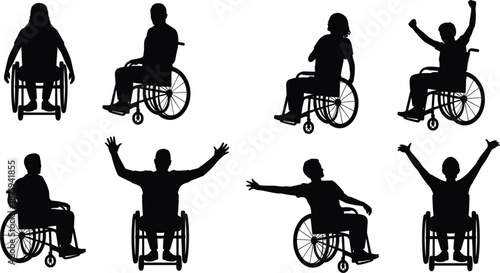 Silhouettes of People in Wheelchairs Expressing Joy and Movement disability accessibility