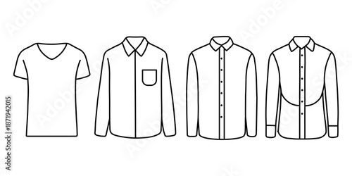 Vector set of men's long sleeves formal shirt outlines ,Woven shirt for formal wear and casual wear fashion illustration template mock up