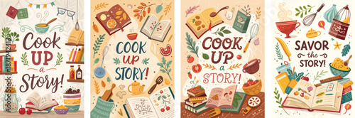 Four delightful cookbooks featuring inspiring culinary quotes and food imagery