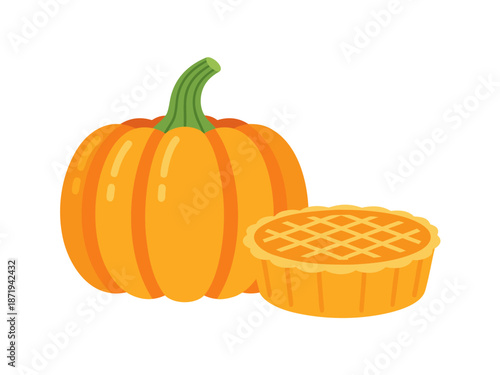 Autumn Harvest Pumpkin and Pie Vector Illustration - Seasonal Food Graphic