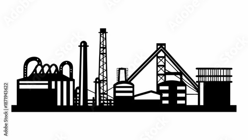 Industrial complex illustrated in black and white