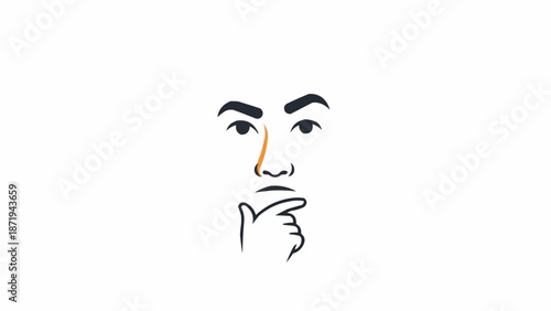 Photos Man thinking with finger on face.