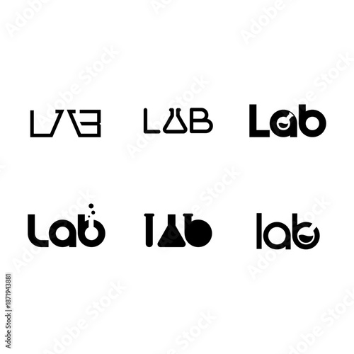Set of Creative Lab Logo Designs Featuring Scientific Glassware Icons