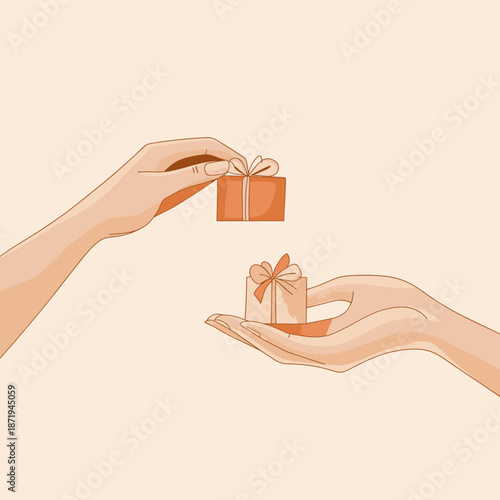 Hands exchanging gifts with a warm, festive vibe