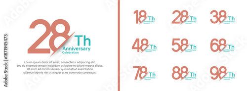 set of anniversary logo style with slash. vector design pink and blue color for celebration