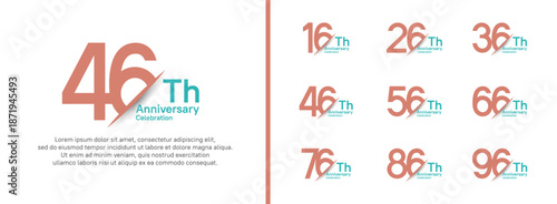 set of anniversary logo style with slash. vector design pink and blue color for celebration