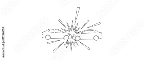 Head-on car crash line art illustration, outline of vehicle collision accident, auto impact icon