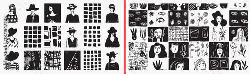 abstract pattern illustration, geometric shape drawing, portrait face artwork, modern art design, hand drawn abstract clipart, contemporary pattern illustration, stock abstract artwork

