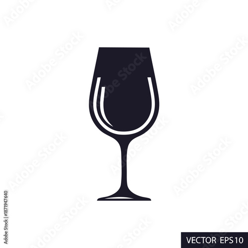 Elegant silhouette illustration of a wine glass, perfect for restaurant menus, party invitations, or bar promotions, showcasing a minimalistic design with stylish curves and refined detailing.