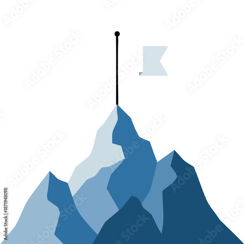 A mountain peak with a flag at the summit representing achievement adventure and outdoor exploration possibilities