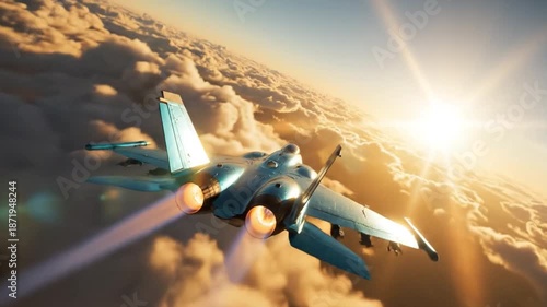 Wallpaper Mural Fighter Jet Flying Above Clouds at Sunrise Capturing the Beauty of Aerospace Technology and Early Morning Light Torontodigital.ca