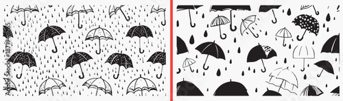 umbrella illustration set, rain accessory drawing, weather protection artwork, rainy day design, hand drawn umbrella clipart, monsoon accessory illustration, stock umbrella artwork

