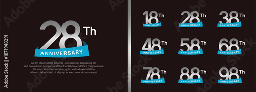 set of anniversary logo style blue ribbon. vector design silver color for celebration