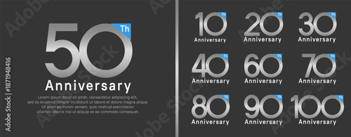 set of anniversary logo style. vector design silver color for celebration