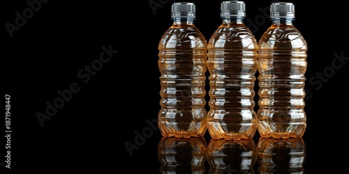 Three Clear Plastic Bottles on Dark Background
