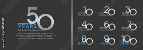 set of anniversary logo style. vector design silver and blue color for celebration