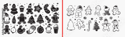 christmas cookie illustration, gingerbread man drawing, holiday biscuit artwork, festive cookie design, hand drawn gingerbread clipart, xmas treat illustration, stock christmas artwork

