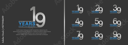 set of anniversary logo style. vector design silver and blue color for celebration