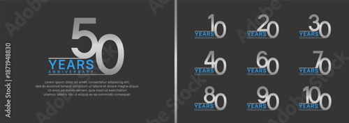 set of anniversary logo style. vector design silver and blue color for celebration