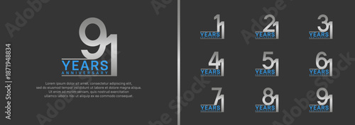 set of anniversary logo style. vector design silver and blue color for celebration